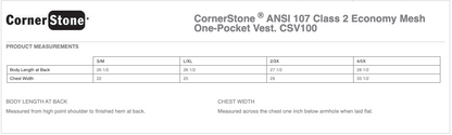 Unisex CornerStone ® ANSI 107 Class 2 Economy Mesh One-Pocket Vest