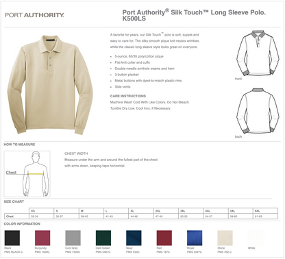 Men's Port Authority® Silk Touch™ Long Sleeve Polo